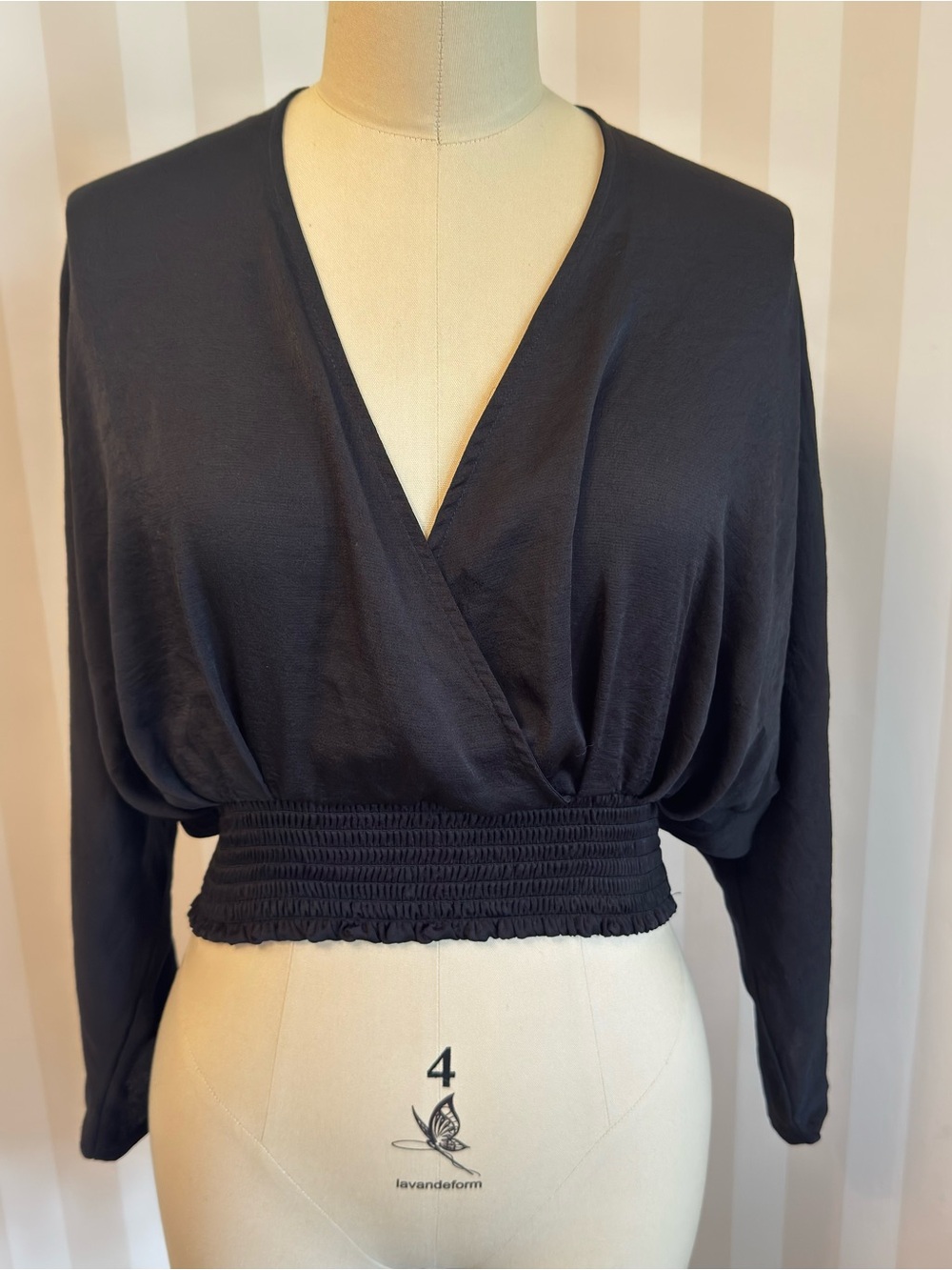 Express Black V-Neck Smocked-Waist Crop Top